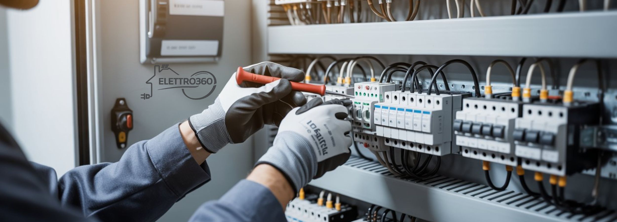 Tecnico elettricista durante la verifica di un impianto elettrico a Empoli