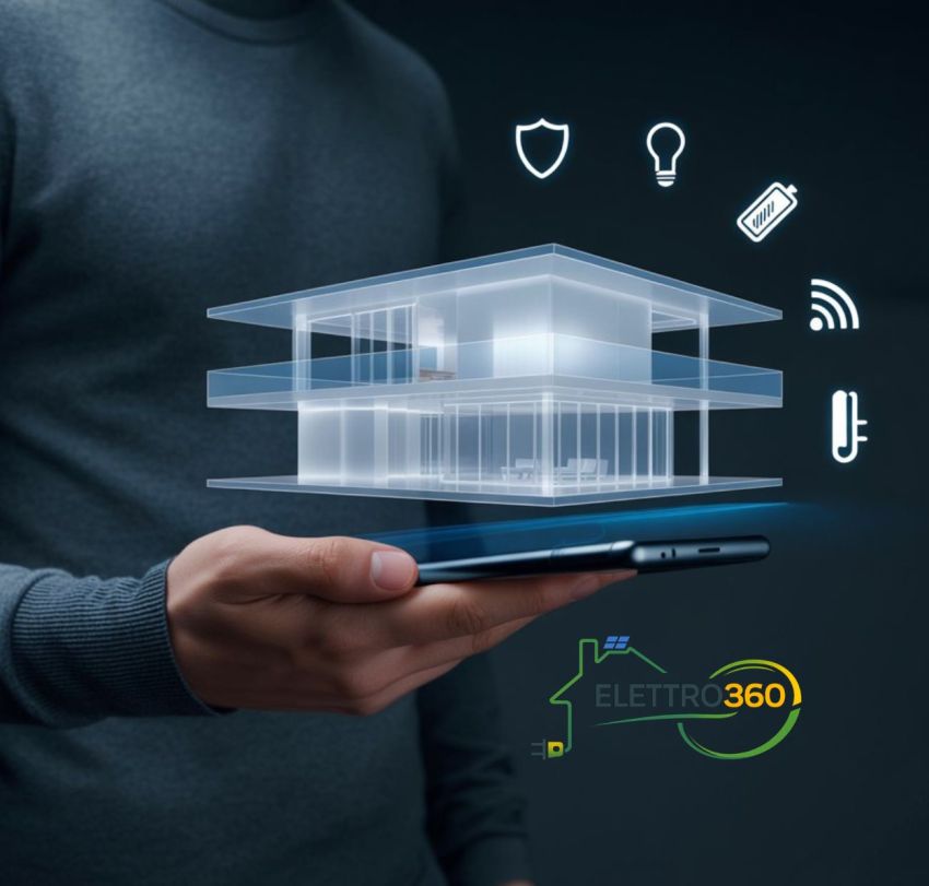 Casa intelligente con sistema di domotica controllabile da smartphone.